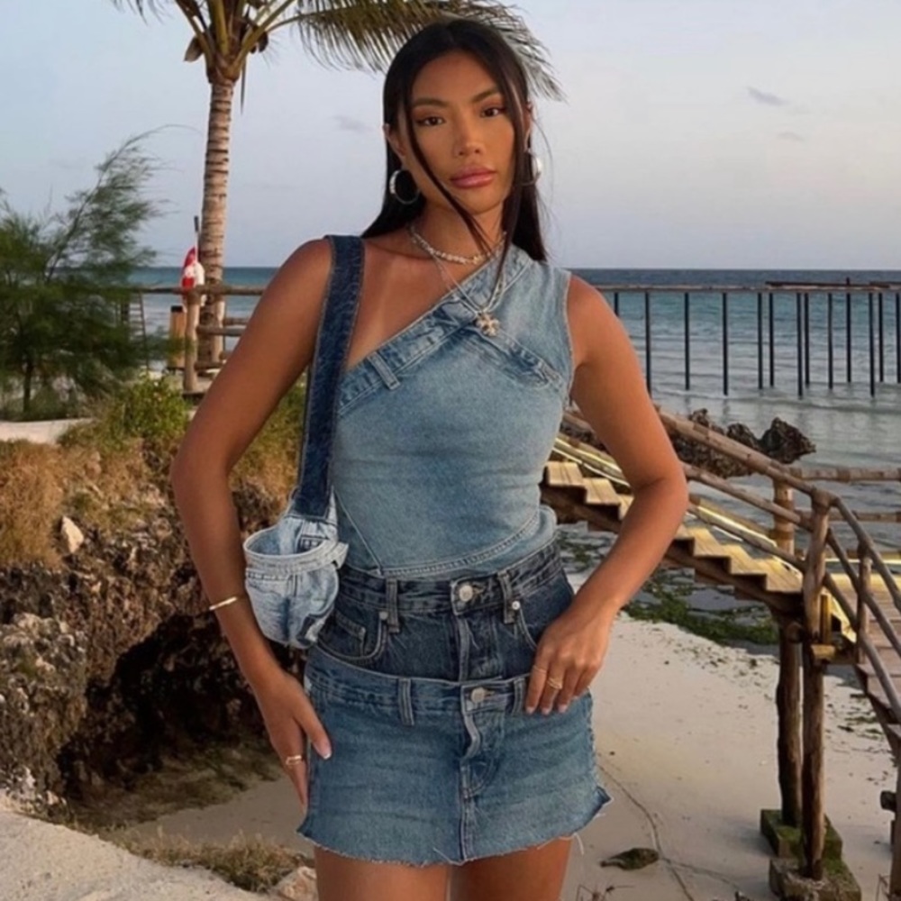 Zara asymmetric denim top